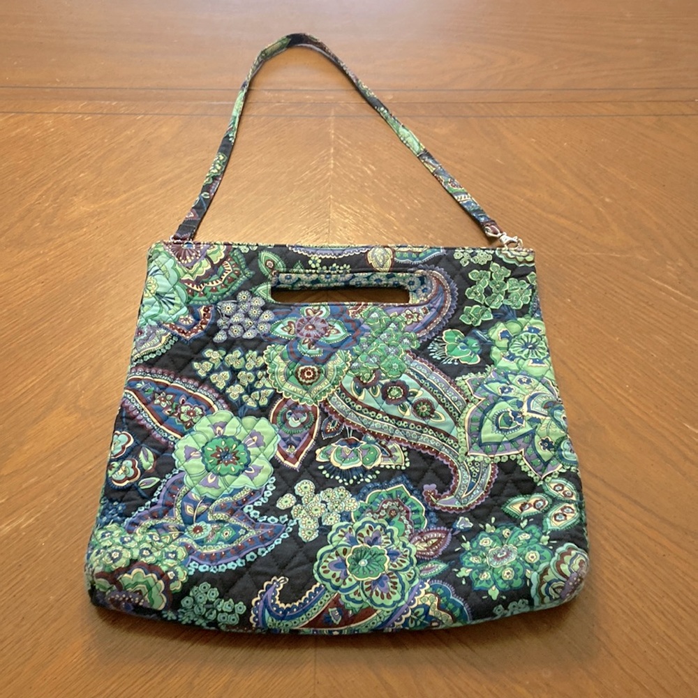 Vera Bradley paisley daisy tote shoulder bag w/ removable strap & cut out handle